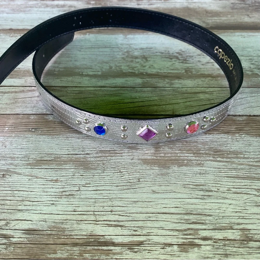 Vintage Capezio Silver Belt Colorful Gem and silver studs, Small, bling belt